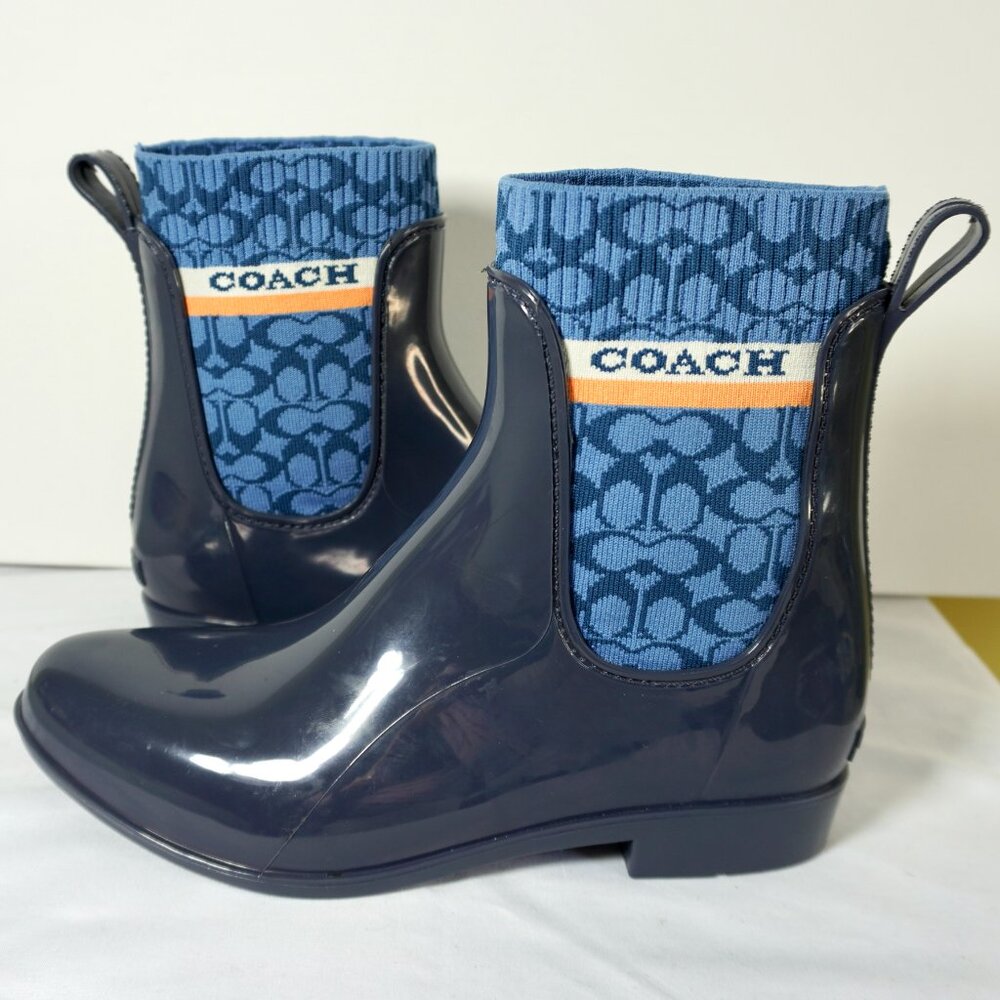 Coach Rivington Blue Rain Booties Ankle Boots Outdoor Garden Work Shoes New Sz 8 - Picture 9 of 10